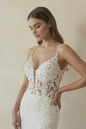 Spaghetti Straps Mermaid Wedding Dress with Lace in White - KISS BRIDAL Wedding Dresses