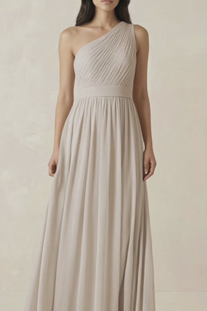 One - Shoulder Pleated Chiffon Bridesmaid Gown in Frost - KISS BRIDAL Bridesmaid Dresses