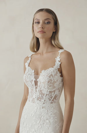 Mermaid Lace V Neck Wedding Dress in White - KISS BRIDAL Wedding Dresses