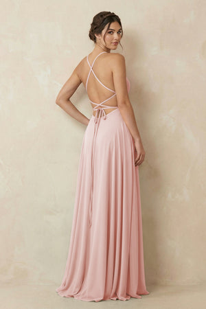Rose Petal A-Line Chiffon Bridesmaid Dress With Slit (2) | KISSBRIDAL