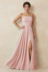Rose Petal A-Line Chiffon Bridesmaid Dress With Slit | KISSBRIDAL