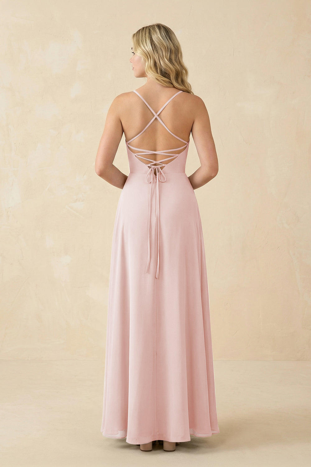 A-Line Chiffon Spaghetti Strap Bridesmaid Dress in Rose Petal