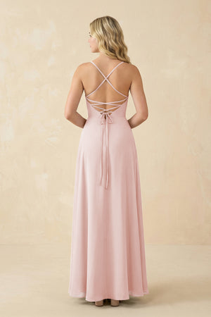 Rose Petal A-Line Chiffon Spaghetti Strap Bridesmaid Dress (2) | KISSBRIDAL