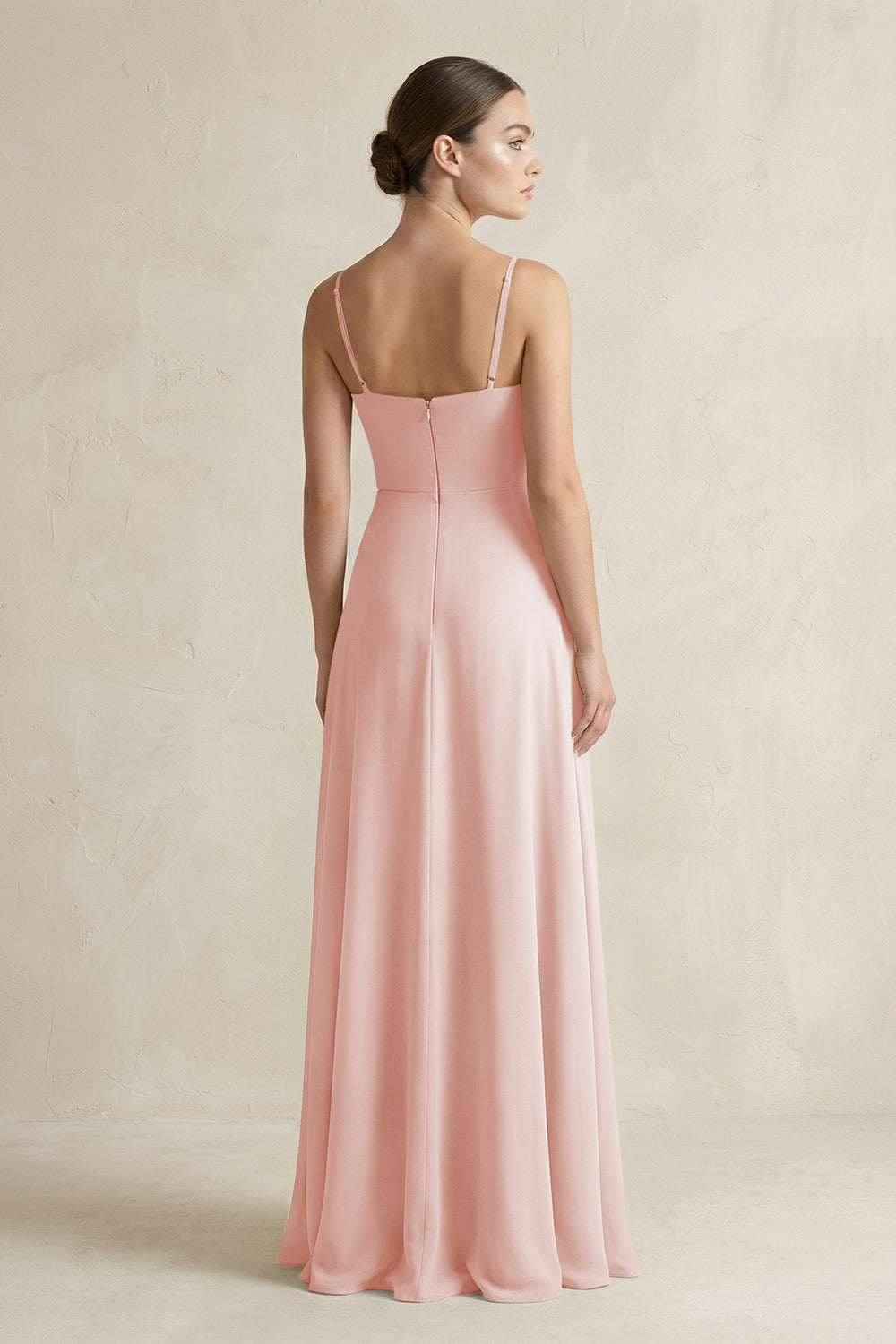 A-Line Chiffon Spaghetti Strap Bridesmaid Dress in Rose Petal