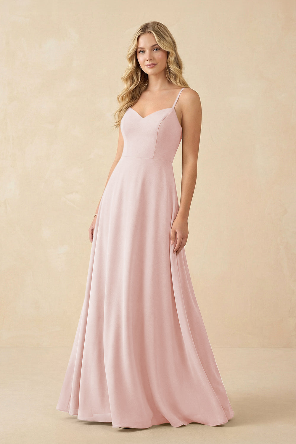 A-Line Chiffon Spaghetti Strap Bridesmaid Dress in Rose Petal