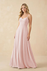 Rose Petal A-Line Chiffon Spaghetti Strap Bridesmaid Dress | KISSBRIDAL