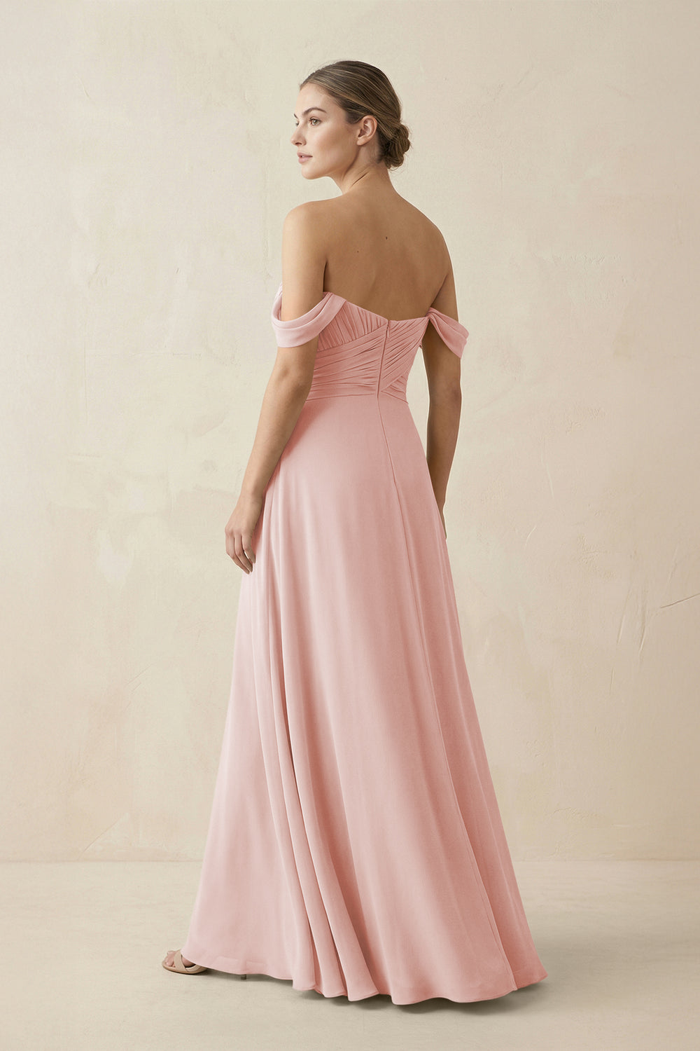 A-Line Off-the-Shoulder Chiffon Bridesmaid Dress in Rose Petal