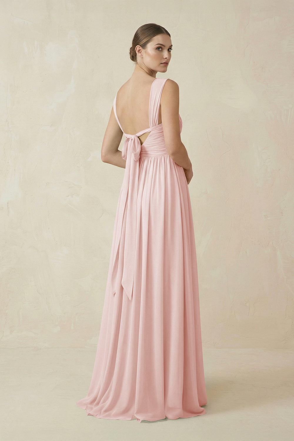 A-Line Pleated Chiffon Long Bridesmaid Dress in Rose Petal