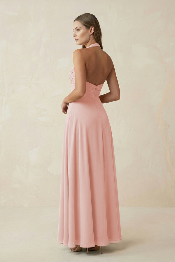 Rose Petal A-Line Pleated Chiffon V-Neck Bridesmaid Dress (2) | KISSBRIDAL