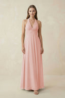 Rose Petal A-Line Pleated Chiffon V-Neck Bridesmaid Dress | KISSBRIDAL