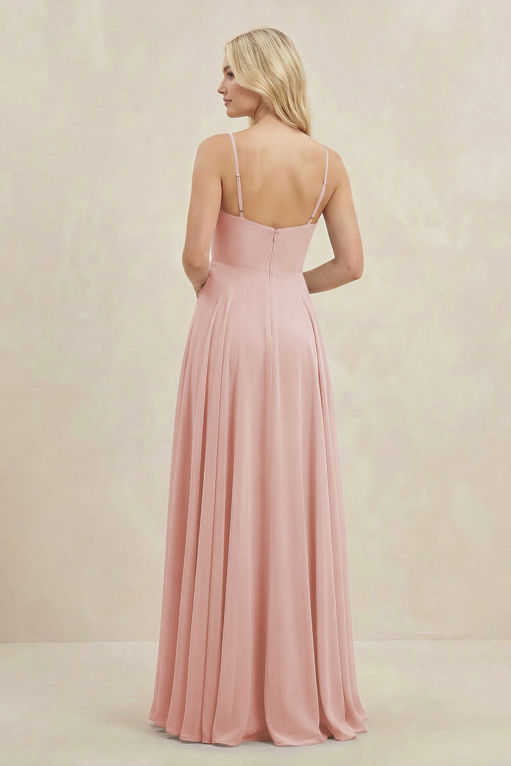 A-Line Spaghetti Strap Chiffon Bridesmaid Dress in Rose Petal