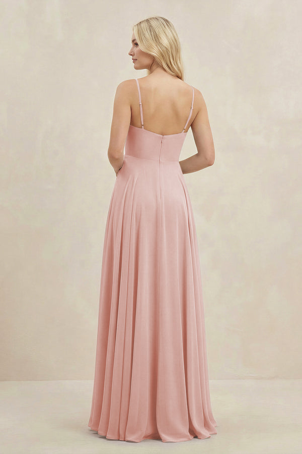 Rose Petal A-Line Spaghetti Strap Chiffon Bridesmaid Dress (2) | KISSBRIDAL