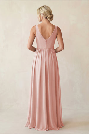 Rose Petal A-Line V-Neck Pleated Chiffon Bridesmaid Dress (2) | KISSBRIDAL