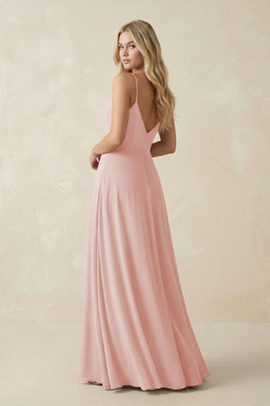 Rose Petal Cami Strap A-Line Chiffon Bridesmaid Dress with Slit (2) | KISSBRIDAL
