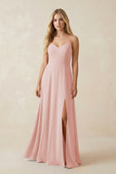 Rose Petal Cami Strap A-Line Chiffon Bridesmaid Dress with Slit | KISSBRIDAL