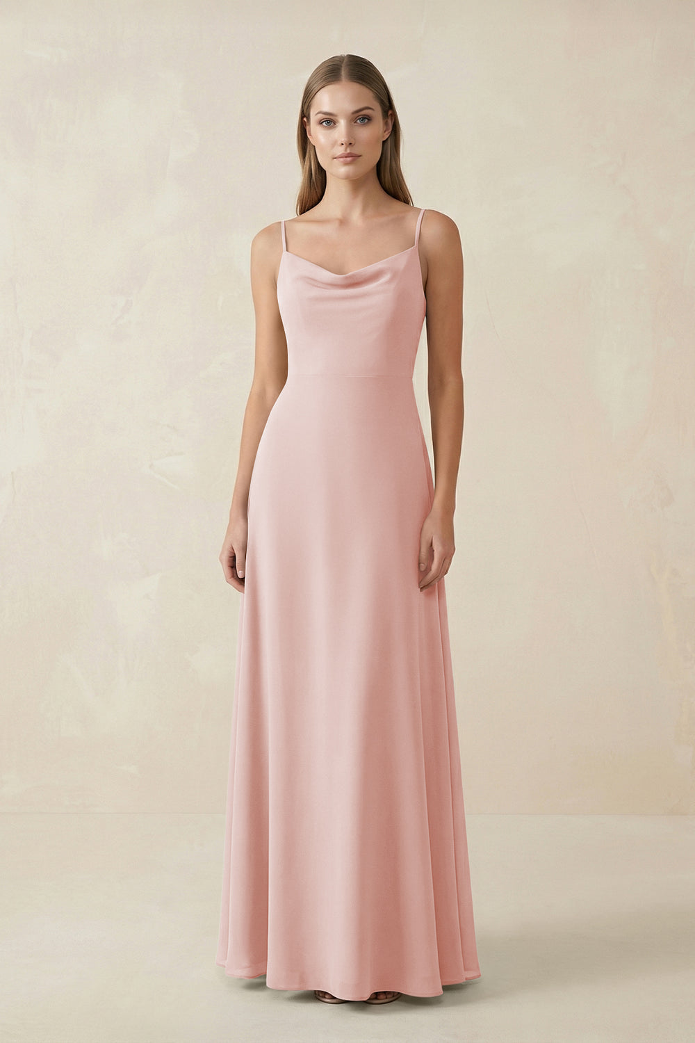 Cami Strap A-Line Chiffon Bridesmaid Dress in Rose Petal