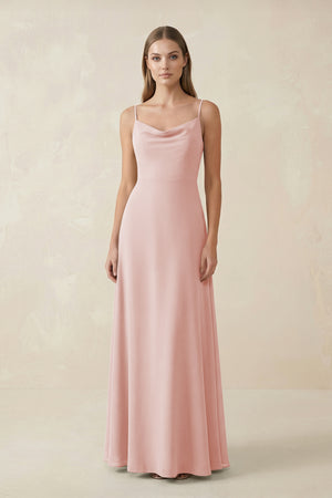 Rose Petal Cami Strap A-Line Chiffon Bridesmaid Dress | KISSBRIDAL