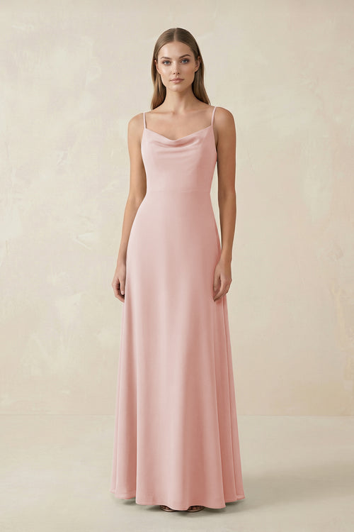 Rose Petal Cami Strap A-Line Chiffon Bridesmaid Dress | KISSBRIDAL