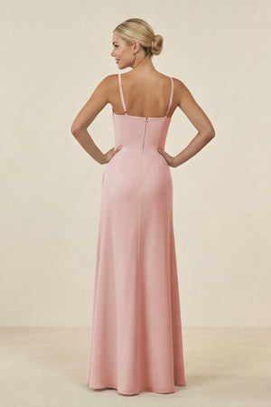 Rose Petal Cami Strap Chiffon Sheath Bridesmaid Gown (2) | KISSBRIDAL