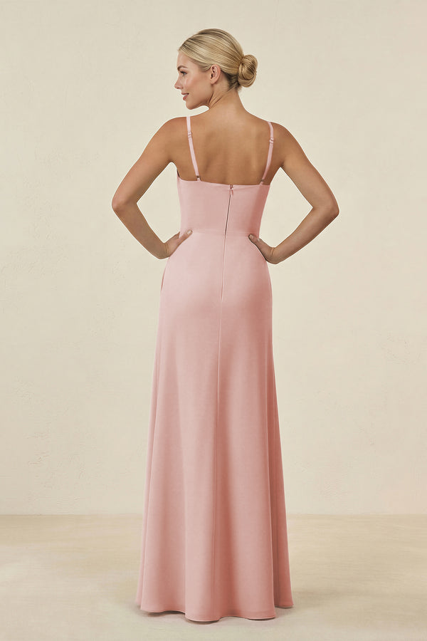 Rose Petal Cami Strap Chiffon Sheath Bridesmaid Gown (2) | KISSBRIDAL