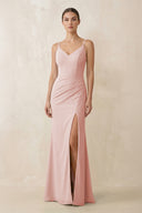 Rose Petal Cami Strap Chiffon Sheath Bridesmaid Gown | KISSBRIDAL