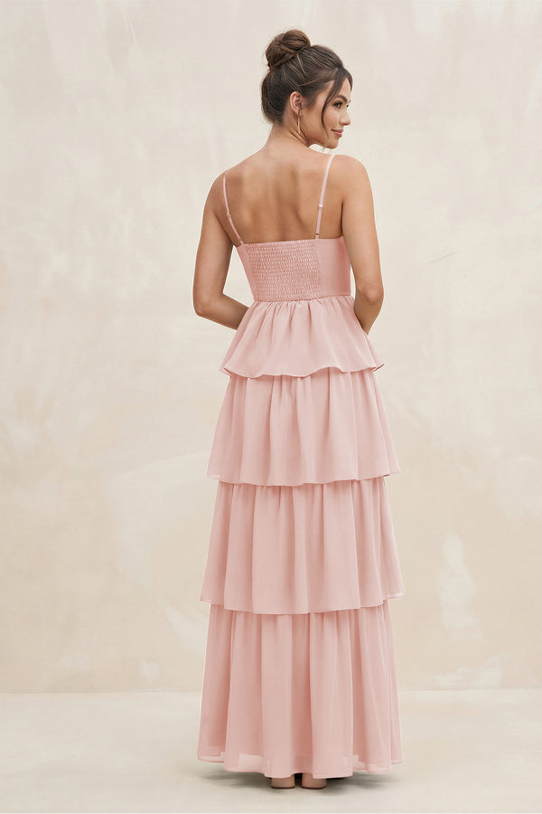 Rose Petal Cami Strap Tiered A-Line Chiffon Bridesmaid Dress (2) | KISSBRIDAL