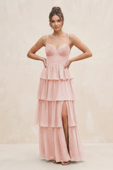 Rose Petal Cami Strap Tiered A-Line Chiffon Bridesmaid Dress | KISSBRIDAL