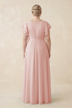 Rose Petal Cap Sleeve Ruffled A-Line Chiffon Bridesmaid Dress (2) | KISSBRIDAL