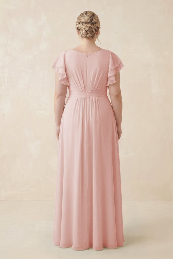 Rose Petal Cap Sleeve Ruffled A-Line Chiffon Bridesmaid Dress (2) | KISSBRIDAL