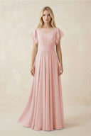 Rose Petal Cap Sleeve Ruffled A-Line Chiffon Bridesmaid Dress | KISSBRIDAL