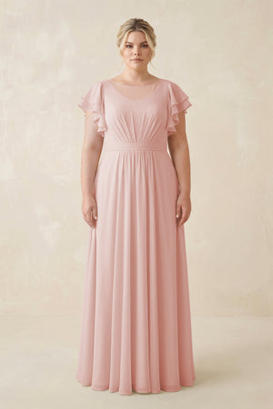 Rose Petal Cap Sleeve Ruffled A-Line Chiffon Bridesmaid Dress | KISSBRIDAL