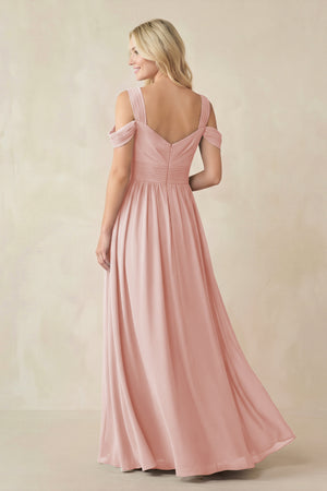 Rose Petal Chiffon A-Line Bridesmaid Dress with Slit (2) | KISSBRIDAL