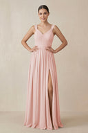 Rose Petal Chiffon A-Line Pleated Bridesmaid Dress | KISSBRIDAL