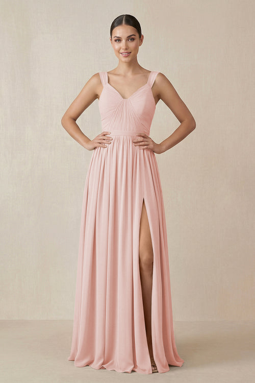 Rose Petal Chiffon A-Line Pleated Bridesmaid Dress | KISSBRIDAL