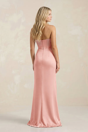 Rose Petal Cowl Neck Sheath Satin Bridesmaid Dress With Detachable Sleeves | KISSBRIDAL