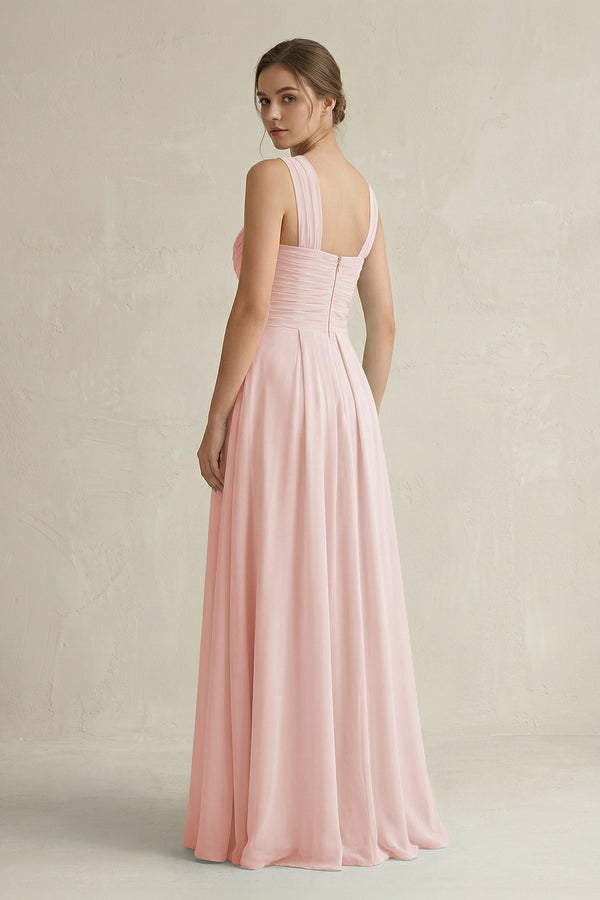 Rose Petal Cross Halter Chiffon A-Line Pleated Bridesmaid Dress (2) | KISSBRIDAL