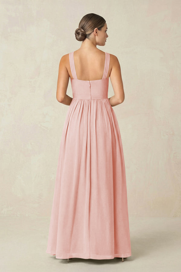 Rose Petal Cross Halter Neck Chiffon A-Line Bridesmaid Dress With Slit (2) | KISSBRIDAL