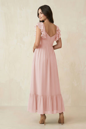 Rose Petal Flutter Sleeve Sweetheart A-Line Chiffon Bridesmaid Dress (2) | KISSBRIDAL