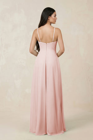 Rose Petal Halter Chiffon A-Line Bridesmaid Dress With Slit (2) | KISSBRIDAL