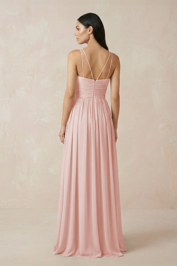 Rose Petal Halter Neck A-Line Chiffon Bridesmaid Dress (2) | KISSBRIDAL