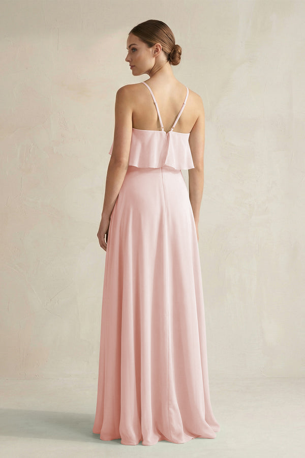 Rose Petal Halter Neck A-Line Chiffon Bridesmaid Dress with Keyhole (2) | KISSBRIDAL