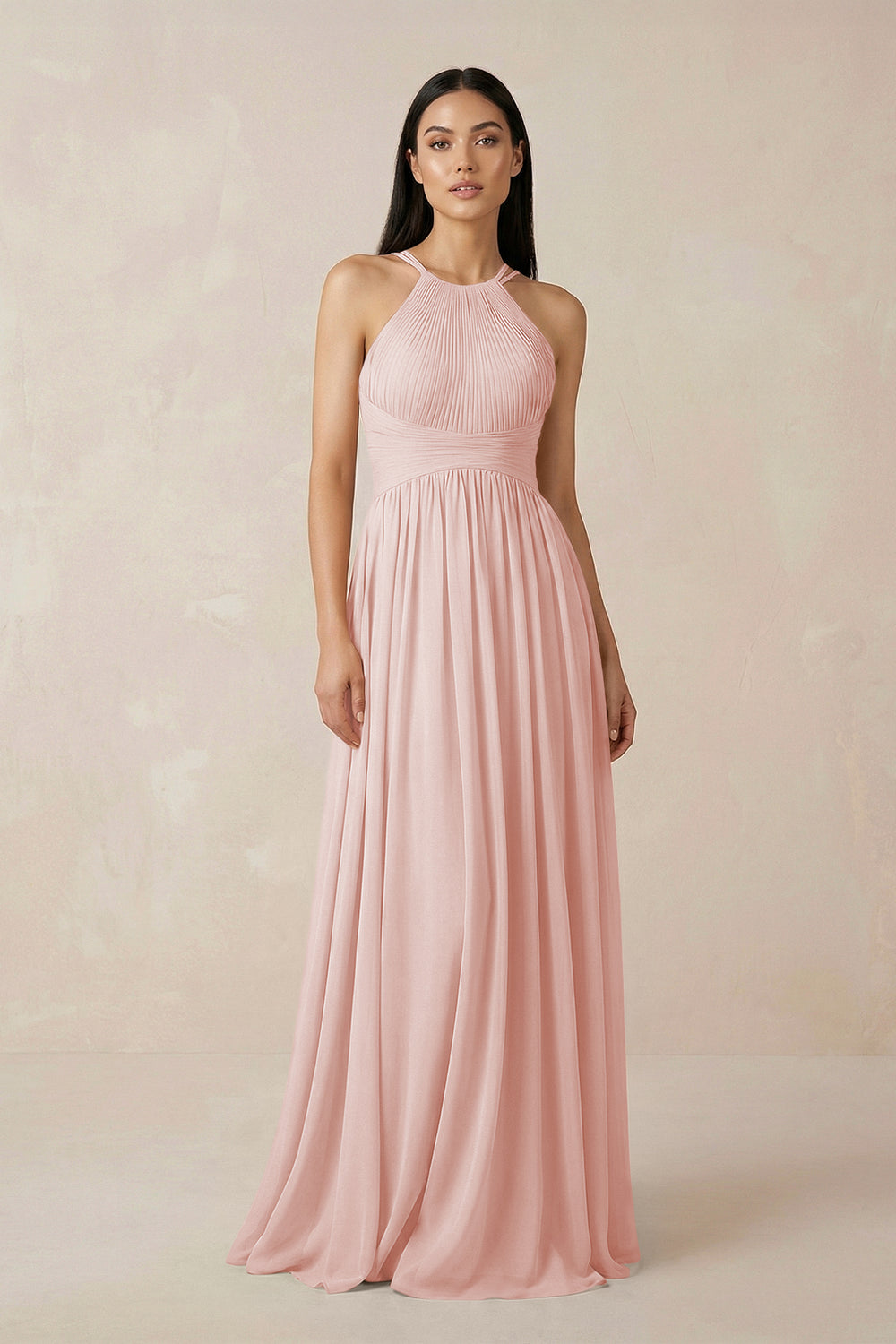 Halter Neck A-Line Chiffon Bridesmaid Dress in Rose Petal