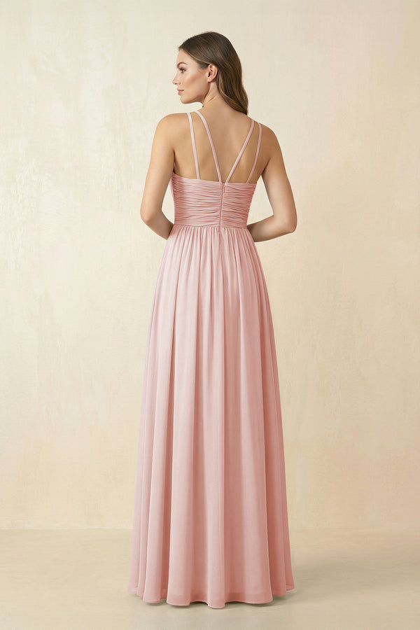 Rose Petal Halter Pleated A-Line Chiffon Bridesmaid Dress (2) | KISSBRIDAL
