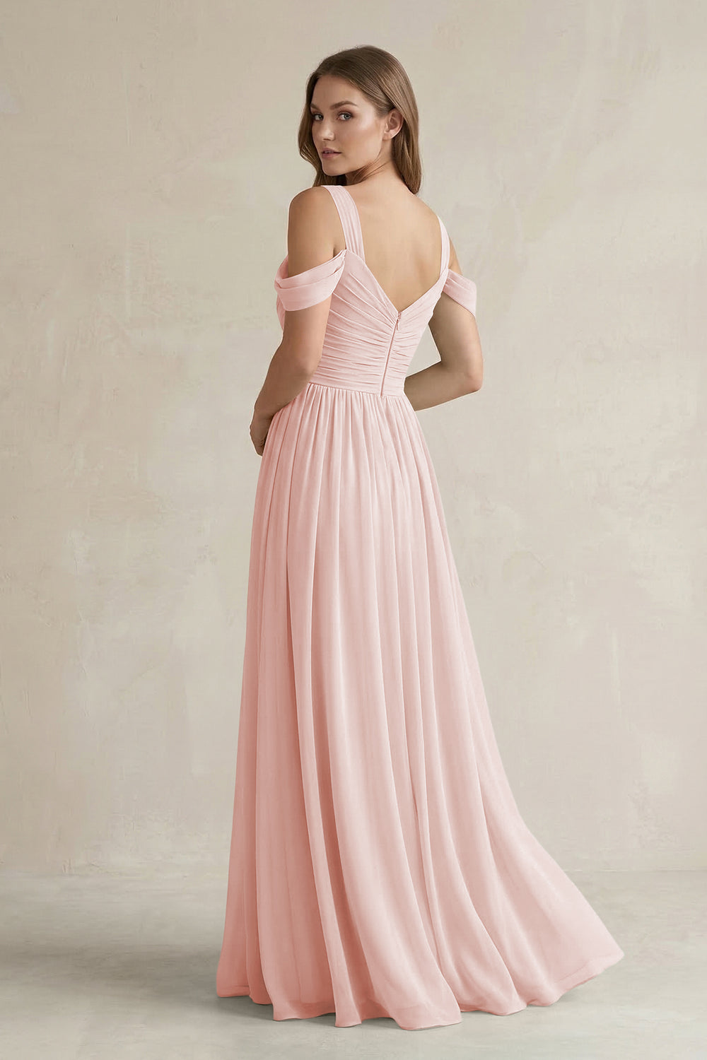 Off-the-Shoulder A-Line Chiffon Bridesmaid Dress With Slit in Rose Petal