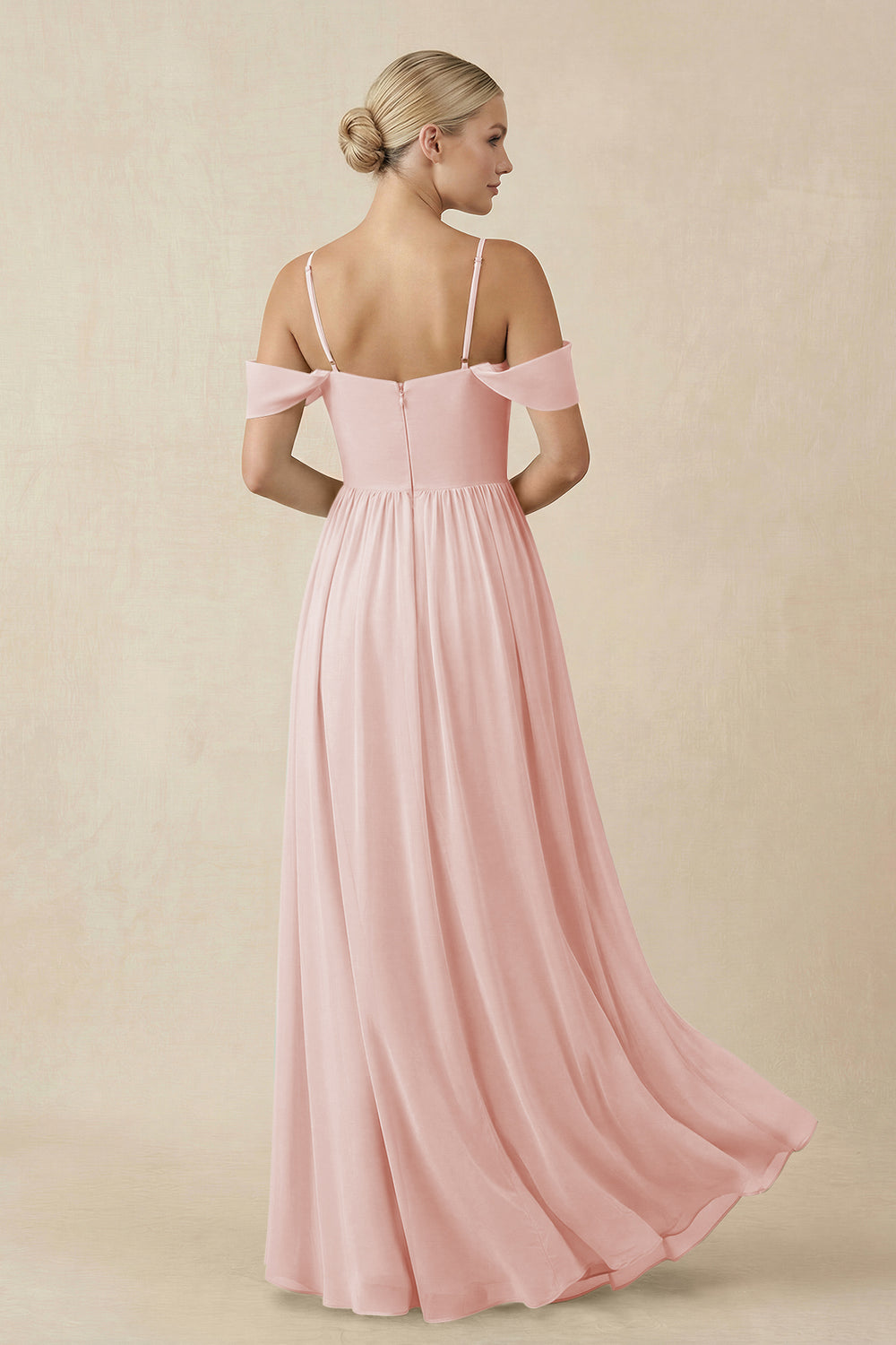 Off-the-Shoulder Sweetheart A-Line Chiffon Bridesmaid Dress in Rose Petal