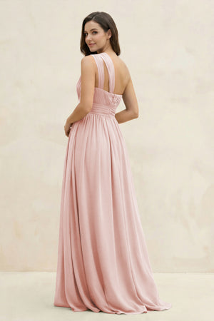 Rose Petal One-Shoulder Pleated A-Line Chiffon Bridesmaid Dress (2) | KISSBRIDAL