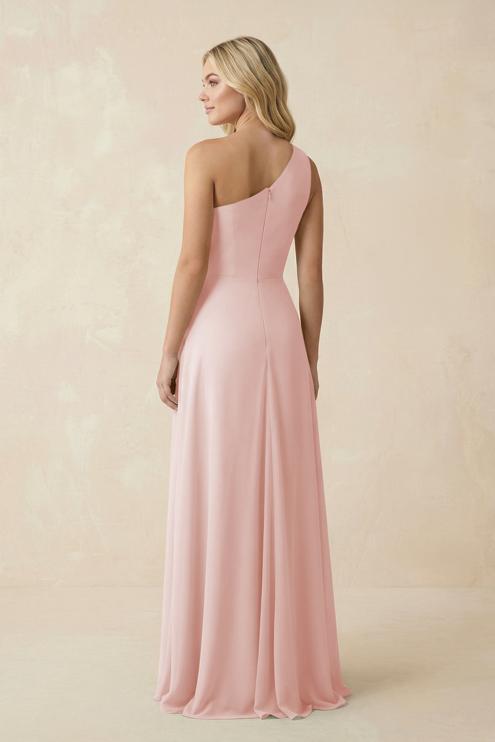 One-Shoulder Ruched A-Line Chiffon Bridesmaid Dress in Rose Petal