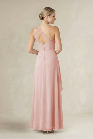 Rose Petal One-Shoulder Sheath Ruched Ruffled Bridesmaid Dress in Rose Petal (2) | KISSBRIDAL