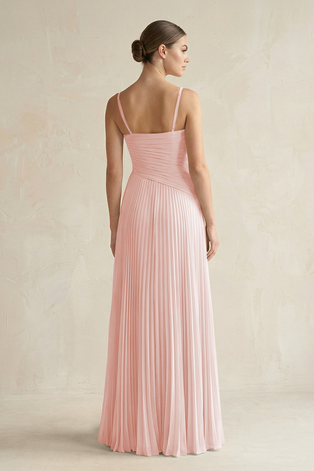 Pleated A-Line Long Chiffon Bridesmaid Dress in Rose Petal