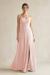 Rose Petal Pleated A-Line Long Chiffon Bridesmaid Dress | KISSBRIDAL